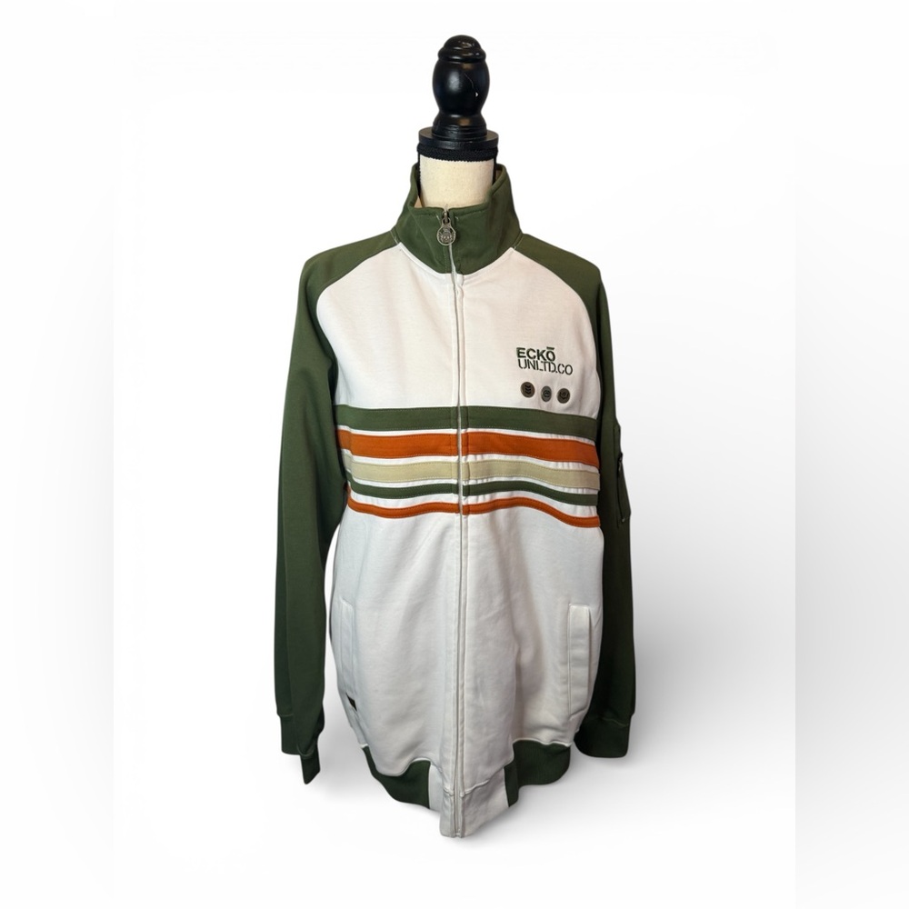Vintage Y2K Ecko Unlimited Skyscraper Striped Track Green Men's Jacket Medium